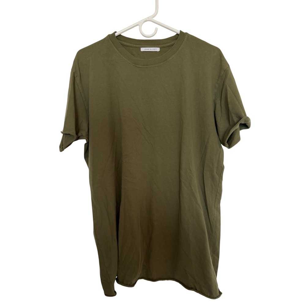 John Elliott Anti-Expo Tee Olive Green‎ Raw Edge Short Sleeve T-Shirt Mens M